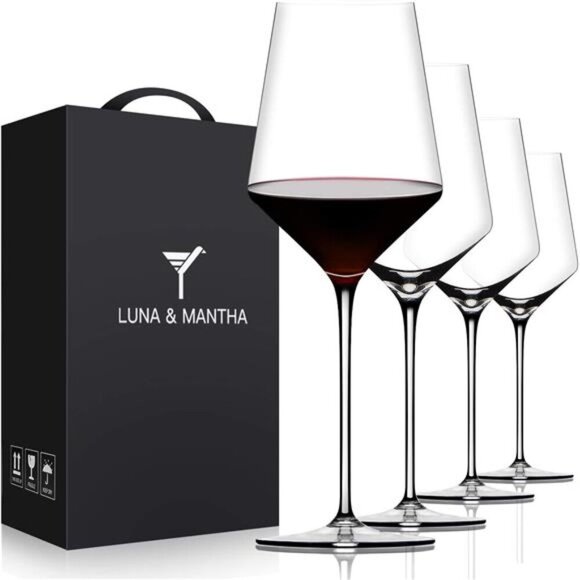 Red Wine Glasses Set of 4-Premium Crystal Wine Glasses Hand Blown-15 oz,Thin Rim - Picture 1 of 7